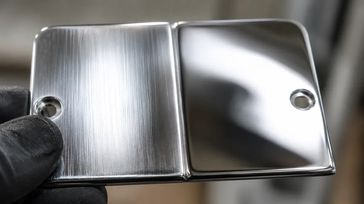Vergleich Chromlack mit und ohne Kreuzgang Technik auf Metalloberflaeche
