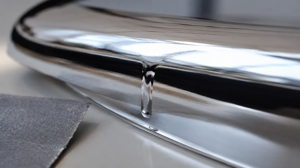 Läufer im Chrom-Effektlack auf einer Metalloberfläche mit Nassschleifpapier zur Behebung